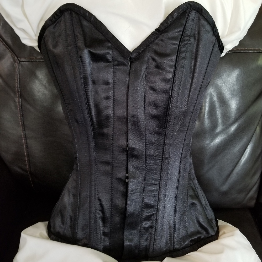 Black satin overbust waist training corset